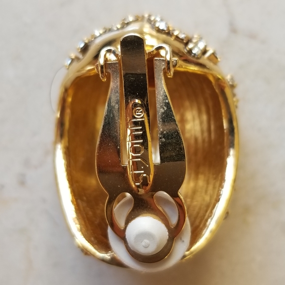 NWT St. John blk. epoxy, rhinestones, gold clip earrings. - Picture 3 of 10